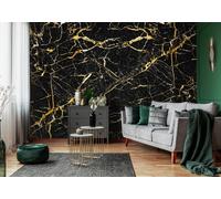 Papier Peint Mural 3,12x2,19m Noir Et Or Marbre Décoration Chambre Bureau