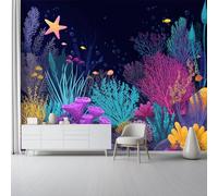 Papier Peint Mural 300 x 210 cm pour Salon Chambre Cuisine - Design Dessin animé monde sous-marin corail étoile de mer - Imprimé Haute Résolution, Résistant à l’Eau et Facile à Nettoyer, Coloré
