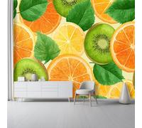 Papier Peint Mural 300 x 210 cm pour Salon Chambre Cuisine - Design Gros plan tranches de fruits sans couture - Imprimé Haute Résolution, Résistant à l’Eau et Facile à Nettoyer, Jaune-orange vert