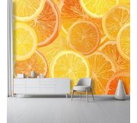 Papier Peint Mural 350 x 256 cm pour Salon Chambre Cuisine - Design Gros plan fruit tranche d'orange - Facile à Poser, Imprimé Haute Résolution, Résistant à l’Eau et Facile à Nettoyer, Jaune orange