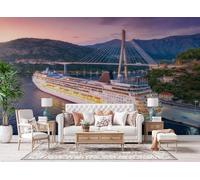 Papier Peint Mural 366 x 254 cm Navire De Croisière Port Coucher De Soleil Pont Impression 3D HD Effet Réaliste Tableau mural Lavable Non Tissé Décoration Murale pour Salon Chambre Bureau A-465