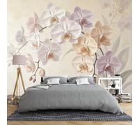 Papier Peint Mural 3D À Motif D'Orchidées Violettes Et Blanches Pour Chambre À Coucher Grand Format (100 × 70 Cm) Intissé Motif Botanique Idéal Pour Le Salon Ou La Décoration Intérieure Dime