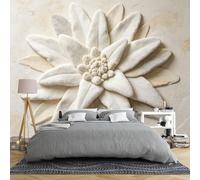 Papier Peint Mural 3D À Motif Floral Pour Chambre À Coucher 350 × 245 Cm Texture Duveteuse Relief Blanc Art Mural Floral Papier Peint Botanique Moderne Intissé Grande Fresque Murale De Luxe Pour