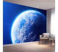 Papier peint Mural 3d, Bleu blanc Tableau mural décoratif, Design Gros plan Espace Terre Texture, Décoration murale pour salon chambre bureau 350 x 256 cm
