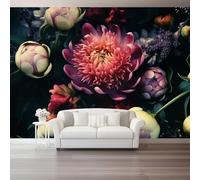 Papier peint Mural 3d, Coloré Tableau mural décoratif, Design Gros plan Moderne Fleurs Cinématographique, Décoration murale pour salon chambre bureau 200 x 140 cm