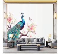 Papier peint Mural 3d, Coloré Tableau mural décoratif, Design Oriental Élégant Paon Branche, Décoration murale pour salon chambre bureau 300 x 210 cm