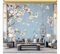 Papier peint Mural 3d, Coloré Tableau mural décoratif, Design Oriental Fleurs de cerisier Oiseaux Cage à oiseaux, Décoration murale pour salon chambre bureau 250 x 175 cm
