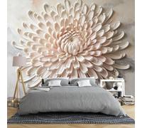 Papier Peint Mural 3D En Relief Représentant Des Chrysanthèmes Roses Et Blancs 400 × 280 Cm Intissé Sculpture Florale Impression Panoramique Idéal Pour Chambre Salon Chambre D'Enfant Ou Fond Tv