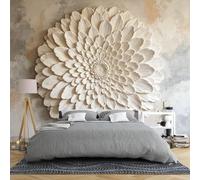 Papier Peint Mural 3D En Relief Représentant Une Grande Fleur De Dahlia 450 × 280 Cm Intissé Effet Plâtre Sculpture Florale Beige Crème Motif Botanique Décoration Murale Pour Salon Et Chambre
