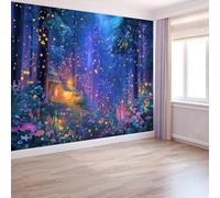 Papier Peint Mural 3D Fantaisie Forêt Papier Peint La Cabane Les Lucioles 400 X 280 Cm, Murales Violet Tapisserie Murales Intissé Panoramique Murale Pour Salon Chambre - Moderne Maison Décoration