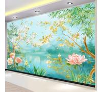 Papier Peint Mural 3D Fleurs Oiseaux Plantes Papier Peint Montagnes Arbres Feuilles 300 X 210 Cm, Murales Vert Tapisserie Murales Intissé Panoramique Murale Pour Salon - Moderne Maison Décoration