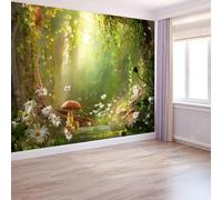 Papier Peint Mural 3D Forêt Des Contes Fées Papier Peint Fantaisie Fleurs Plantes 250 X 175 Cm, Murales Vert Tapisserie Murales Intissé Panoramique Murale Pour Salon - Moderne Maison Décoration