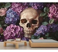 Papier peint mural 3D géant à motif tête de mort mystérieuse - Papier peint mural géant 3D à l'échelle commerciale pour café, salon, galerie (non autocollant)