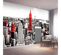Papier peint Mural 3d, Noir blanc rouge Tableau mural décoratif, Design Paysage urbain Bâtiments Textures, Décoration murale pour salon chambre bureau 350 x 256 cm