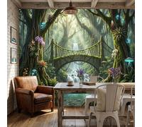 Papier Peint Mural 3D Non Adhésif Effet Luxe Moderne, Décoration Murale XXL pour Salon Chambre, Intissé Premium Facile à Poser,Forêt de brume,Royaume secret de la forêt de la cascade,250x175cm