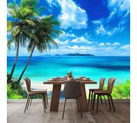 Papier Peint Mural 3D Paysage De Palmiers Sur Une Île Océanique 200x140 cm Papier Peint Murale Panoramique Poster Tapisserie Photo intissé, pour Chambre Salon Personnalisé Murale Décoration