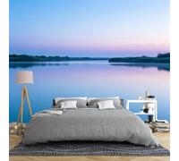 Papier Peint Mural 3D Paysage Lacustre 350 × 280 Cm Bleu Et Violet Intissé Décor Minimaliste Avec Paysage Aquatique Fond De Lac Paisible Décoration Intérieure Moderne Paysage Lacustre 350 × 28