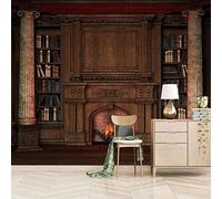 Papier Peint Mural 3D Personnalisé Fond De Bibliothèque Vintage Papier Peint Adapté Au Salon Tv Papier Peint Canapé Fond Auto-Adhésif Mural Peler Et Coller Affiches 140 (largeur) x 70 (hauteur) cm