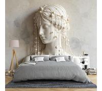 Papier Peint Mural 3D Représentant Un Visage De Femme En Relief Orné D'Une Coiffe De Perles Et D'Une Déesse Dimensions : 200 × 140 Cm Papier Peint Photo Intissé Décoration Murale Moderne Et Ar