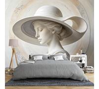 Papier Peint Mural 3D Représentant Une Femme Grise En Relief Avec Un Chapeau À Larges Bords 150 × 105 Cm Intissé Style Vintage Avec Papillons En Relief Décoration Murale Idéale Pour Chambre Ou