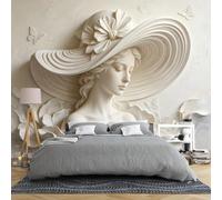 Papier Peint Mural 3D Représentant Une Statue De Femme Au Chapeau Style Sculpture Relief Stéréo Décoration Murale Intissé De Luxe Pour Salon Et Chambre Dimensions : 250 × 175 Cm (L × H) / 98