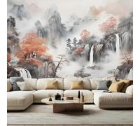 Papier peint mural 3D sur mesure représentant un paysage naturel de montagne, une cascade et des érables d'automne. Décoration murale pour la maison. 300cm(W)×210cm(H)