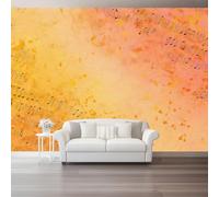 Papier Peint Mural 400 x 280 cm pour Salon Chambre Cuisine - Design Aquarelle éléments musicaux notes de musique - Imprimé Haute Résolution, Résistant à l’Eau et Facile à Nettoyer, Jaune