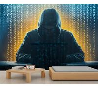 Papier peint mural à capuche avec personnage réseau virtuel Sense of Technology - Poster mural surdimensionné style salle de jeux café décoration de fond (non autocollant)