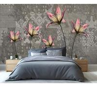 Papier Peint Mural Abstrait Géométrique Art Déco Motif Fleurs de Lys Texture Grise Technologie Du Futur pour Chambre à Coucher Salon Canapé Arrière-Plan Tv Grande Affiche Murale 350 X 256 cm