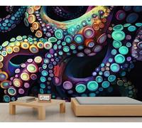 Papier peint mural abstrait tentacules coloré avec ventouses - Papier peint géant 3D à l'échelle commerciale pour café, salon, galerie (non autocollant)