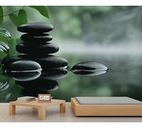 Papier peint mural avec pierres zen, paysage naturel, papier peint pour chambre zen, décoration murale paysage, 400 x 280 cm (ne pas décoller et coller)