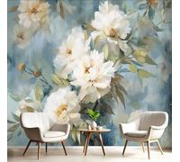 Papier Peint Mural Bleu Blanc Feuilles De Pivoine Photo 3D En Soie,Plantes Impressionnistes Peinture Murale,Salon Chambre Arrière-Plan De La Télévision,Décoration Murale De La Maison,450X300Cm