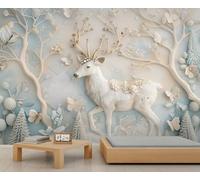 Papier peint mural cerf blanc 3D fleurs fantastiques forêt murale déclaration murale restaurant dîner à grande échelle art décoration photo accent panoramique (non autocollant)