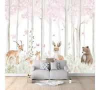 Papier Peint Mural Chambre Aquarelle Forêt Cerf Renard Ours Fleurs 300 x 210 cm Poster Geant Mural 3D Tableaux Muraux Tapisserie Photo, Salon Chambre d'enfants Mur de Fond Papier Peint Panoramique