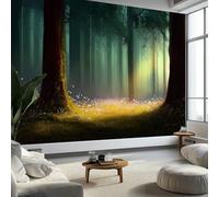 Papier Peint Mural Chambre Art Numérique Forêt Magique Fleurs 200 x 140 cm, Poster Mural Tableaux Muraux Tapisserie Vert Salon Chambre d'enfants Mur de Fond Papier Peint Panoramique