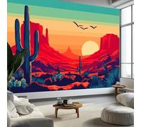 Papier Peint Mural Chambre Coucher Soleil Désert L'Arizona Montagnes Cactus 250 x 175 cm, Poster Mural Tableaux Muraux Tapisserie Couleur Orange Salon Chambre Mur de Fond Papier Peint Panoramique