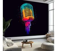 Papier Peint Mural Chambre Microphone Néon Dessin Animé 500 x 280 cm, Poster Mural Tableaux Muraux Tapisserie Noir Salon Chambre d'enfants Mur de Fond Papier Peint Panoramique