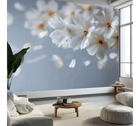 Papier Peint Mural Chambre Photographie Botanique Fleurs Blanches 300 x 210 cm, Poster Mural Tableaux Muraux Tapisserie Gris Clair Salon Chambre d'enfants Mur de Fond Papier Peint Panoramique