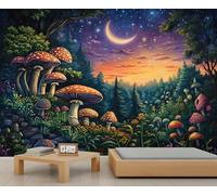 Papier peint mural champignons fantastiques paysage de forêt, conte de fées, scène de nuit, décoration murale, photo de chambre d'enfant, papier peint panoramique d'accentuation (non autocollant)