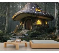 Papier peint mural champignons - Forêt fantastique - Papier peint pour salon, chambre à coucher, champignons - 450 x 315 cm - Ne se décolle pas et ne colle pas
