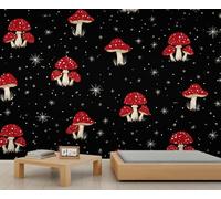 Papier peint mural champignons rouges, ciel étoilé, papier peint champignon forêt garçons, papier peint pour chambre d'enfant, salon, canapé, arrière-plan TV, grande affiche murale 250 x 175 cm