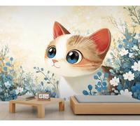 Papier peint mural chat fleur chat animaux dessin animé mural déclaration murale restaurant dîner à grande échelle art décoration photo accent panoramique (non autocollant)
