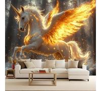 Papier Peint Mural Cheval Blanc 150x105 cm, Papier Peint Panoramique 3D Aile Dorée Pégase, Intissé Muraux Tapisserie Poster Photo Décoration Murale, Pour Salon Chambre Couloir Bureau Rénovation