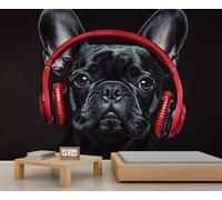 Papier peint mural chien musical, bouledogue français, papier peint pour ferme, salon, chambre à coucher, canapé, arrière-plan TV - 400 x 280 cm