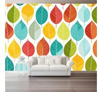 Papier Peint Mural Composition simple de feuilles d'automne Papier Peint Amovible Grand Décoration Murale Impression 400 x 280 cm pour Salon/Cuisine, Revêtement Décoratif Résistant Orange Vert