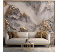 Papier peint mural de luxe chinois sur mesure, peinture de paysage montagneux en bronze en relief 3D, décoration murale pour chambre, salon ou fond TV 150cm(W)×105cm(H)