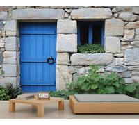 Papier peint mural de maison en pierre bleue - Décoration murale rustique rurale panoramique pour bureau, réception, studio - Papier peint photo personnalisé (non autocollant)