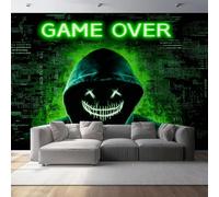 Papier Peint Mural de Modèles De Personnages De Jeu, Style De Dessin Animé Impression Photo Panoramique Déco de La Maison - Pour Salon Chambre D'enfant Décoration Murale 250 x 175 cm, Noir Vert