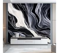 Papier Peint Mural de Motif Marbré, Style Liquide Abstrait Impression Photo Panoramique Déco de La Maison - Pour Salon Chambre D'enfant Décoration Murale 250 x 175 cm, Noir Blanc