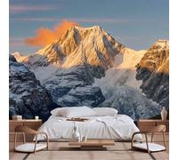Papier peint mural de taille personnalisable, Golden Hour Alpine Snow-Capped Mountain Range Striking Light Shadow Contrast, papier peint autocollant en tissu pour salon